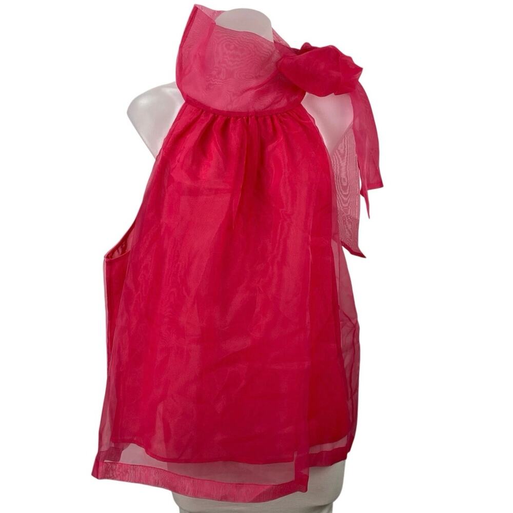 NEW Eloquii Pink Organza Sheer Mesh Tulle Sleeveless Tie Bow Tank Halter Top XL